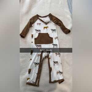 Kyte BABY Brown and White Cow Print Kids Coveralls